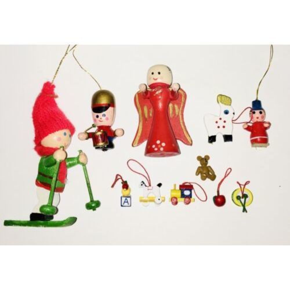 Vintage Lot Of 10 Mini Wooden Christmas Ornaments Wood Miniature Painted